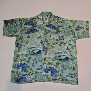 ocean currents‎ men's  button down shirt Hawaiian size s palms vacation beach